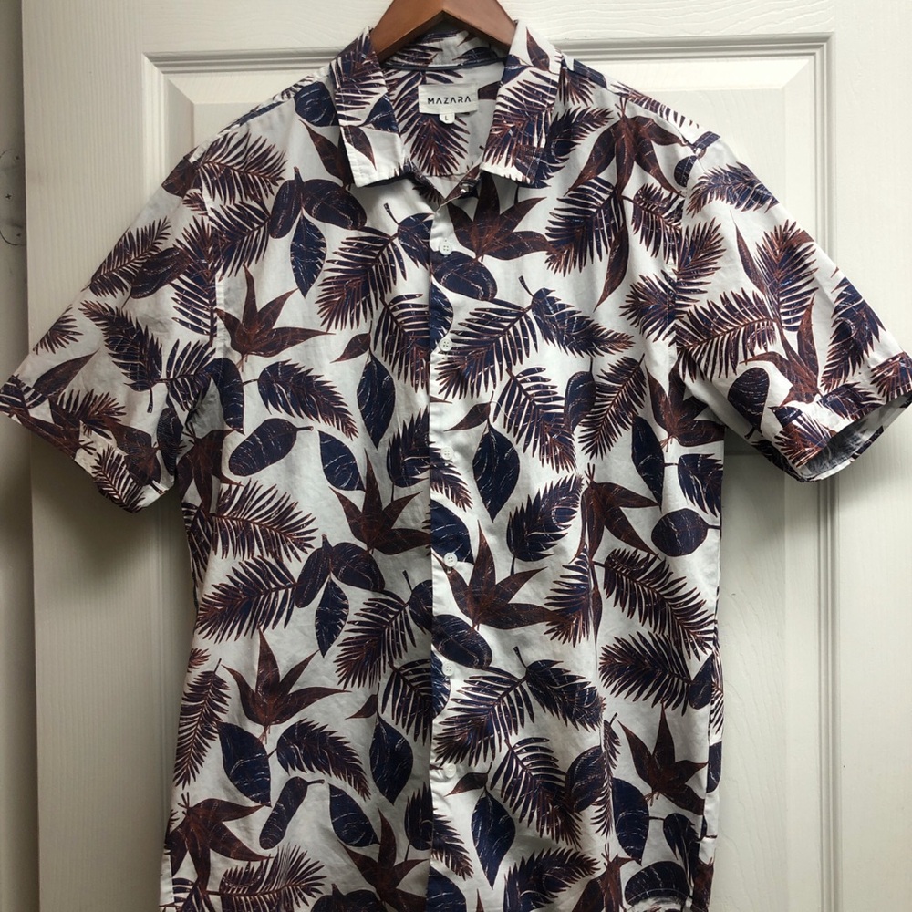 Mazara Men's Short-Sleeve Tropical Print Shirt -Brown Leaves